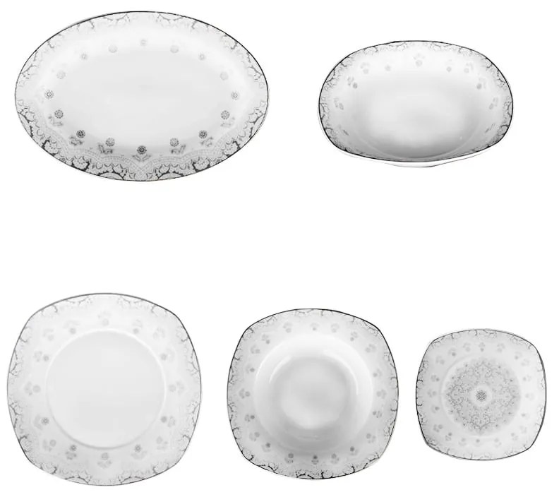 Artekko Kliols Σερβίτσιο Φαγητού Πορσελάνης με Γκρί Σχέδια Σετ/20
