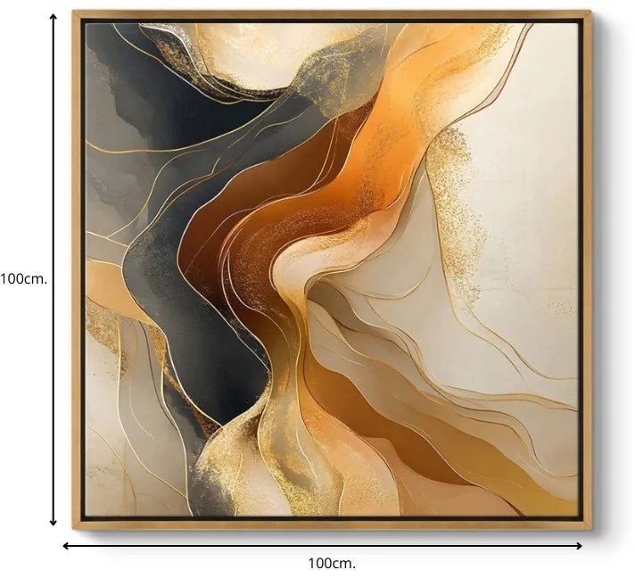 Πίνακας σε καμβά \&quot;Sand and Wind Abstract\&quot; Megapap ψηφιακής εκτύπωσης με κορνίζα χρώμα χρυσό 100x100x3εκ.