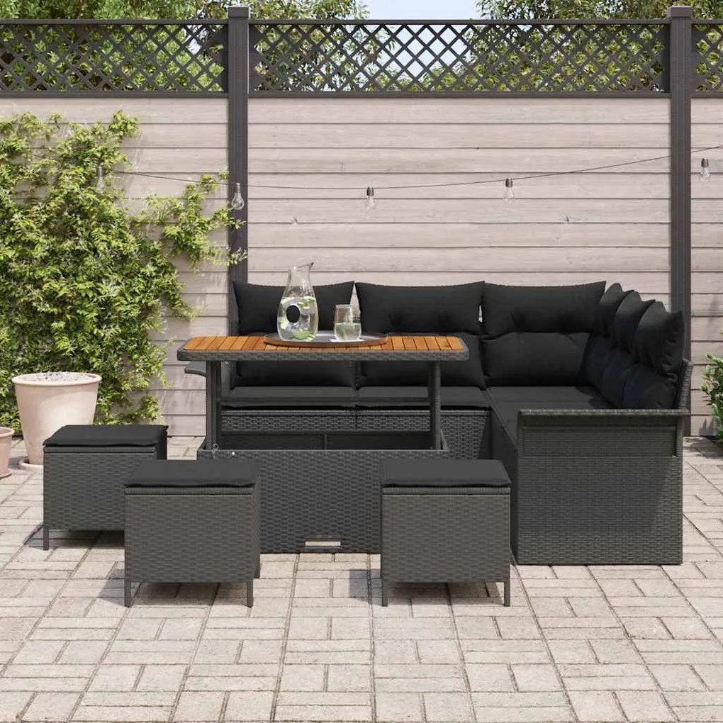 vidaXL Σετ Καναπέ Κήπου Ρυθμιζόμενο ύψος 9 pcs Μαύρο συνθετικό ρατάν
