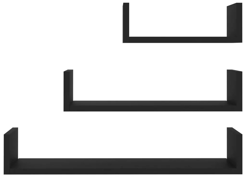 vidaXL Ράφια Τοίχου 3 τεμ. Μαύρα από Επεξεργασμένο Ξύλο