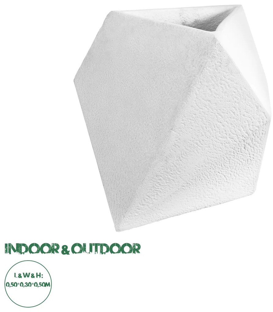 20737 GloboStar®  Artificial Garden ALBEROBELLO 20737 Επιδαπέδιο Πολυεστερικό Τσιμεντένιο Κασπώ Γλάστρα - Flower Pot Λευκό Μ50 x Π30 x Υ50cm