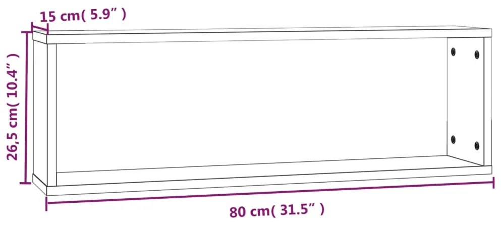 Ραφιέρες Τοίχου Κύβος 4 τεμ Καφέ Δρυς 80x15x26,5 εκ. Επεξ. Ξύλο - Καφέ