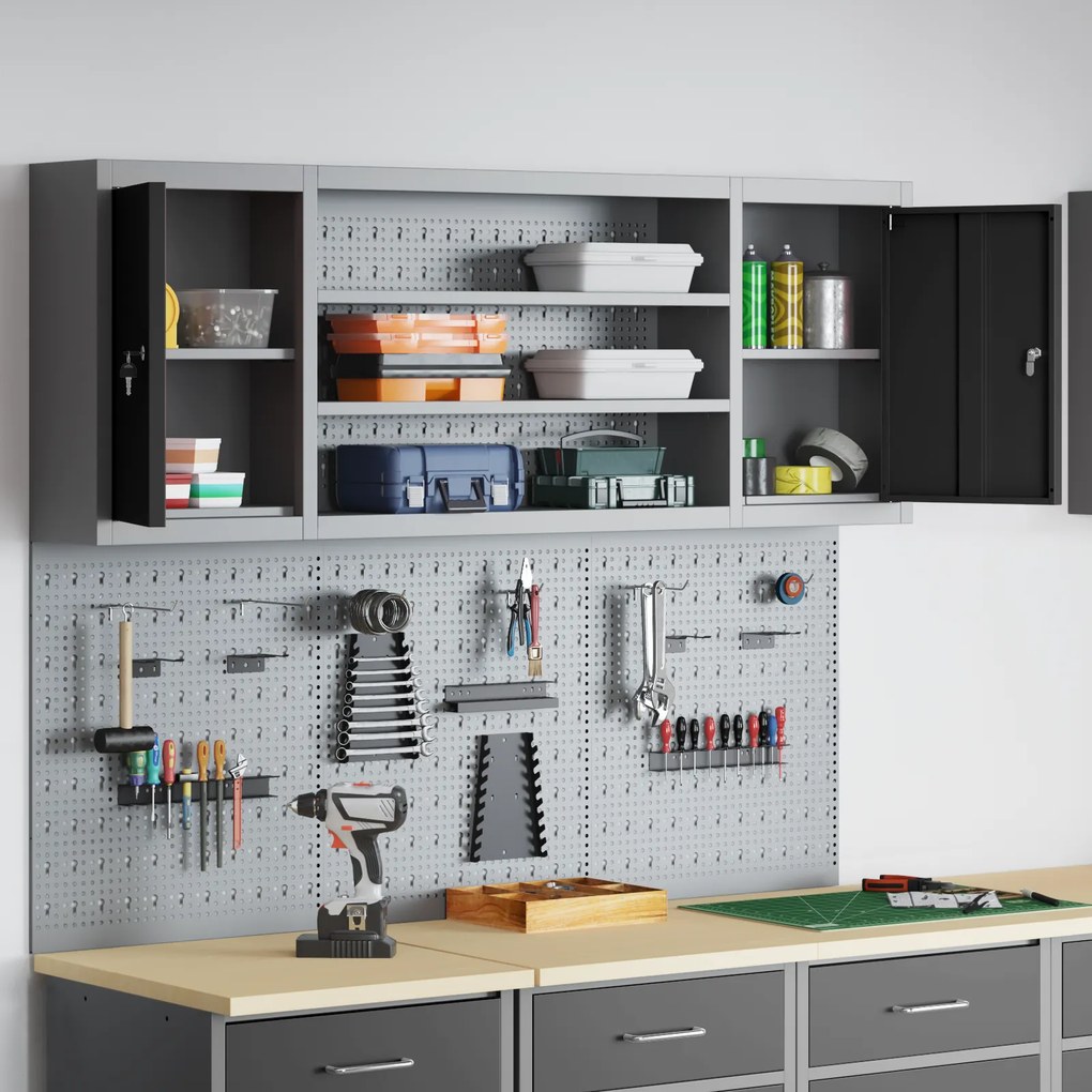 vidaXL Σετ Εργαλείων με 6 Τεμάχια και Πίνακα Pegboard Τοίχου Μαύρο Μέταλλο