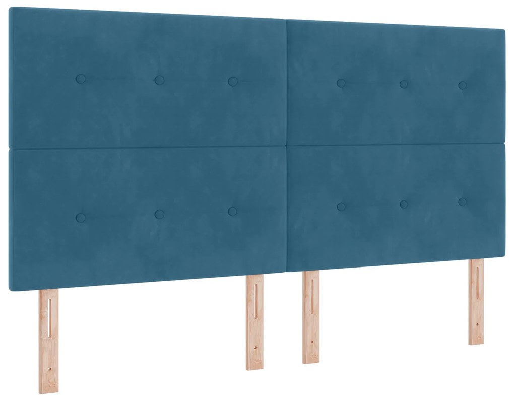 vidaXL Κρεβάτι Box Spring με Στρώμα & LED Σκούρο Μπλε 180x200 εκ. Βελούδο