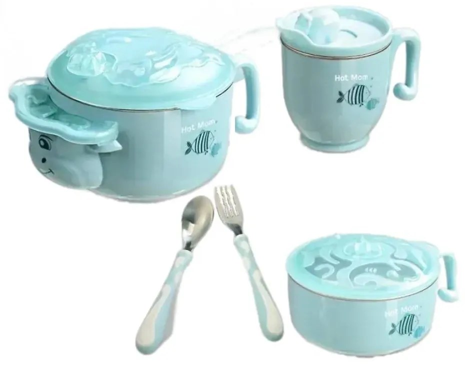 Βρεφικό Σετ Φαγητού Grinder AM-004 (5τμχ) Light Blue Hot Mom Ατσάλι,Πολυπροπυλένιο