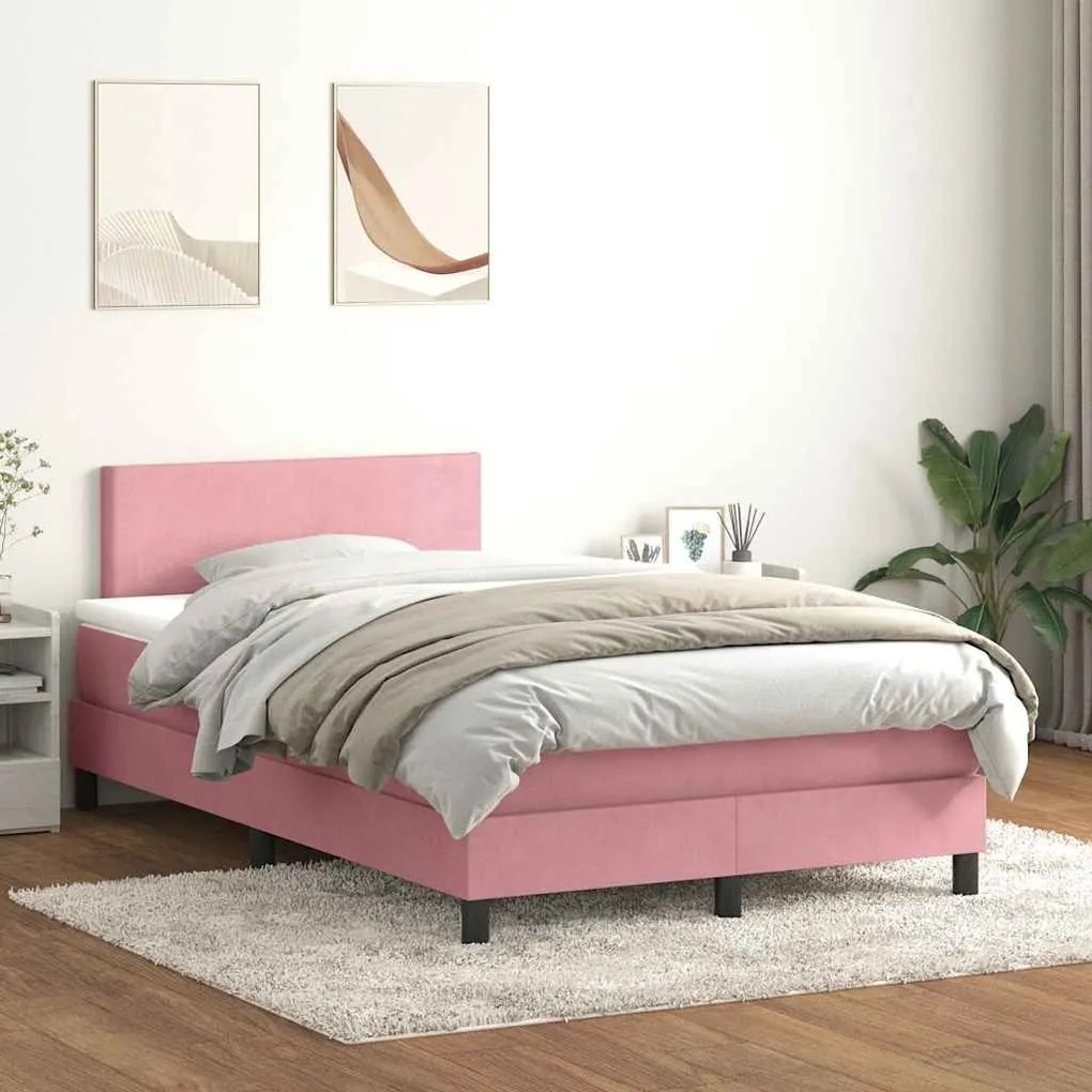 Box Spring κρεβάτι με στρώμα ροζ 120x220 cm Βελούδινο - Ροζ