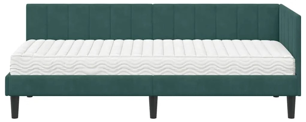 vidaXL Κρεβάτι γωνίας με στρώμα με στρώμα 2 pcs Πράσινο Βελούδο