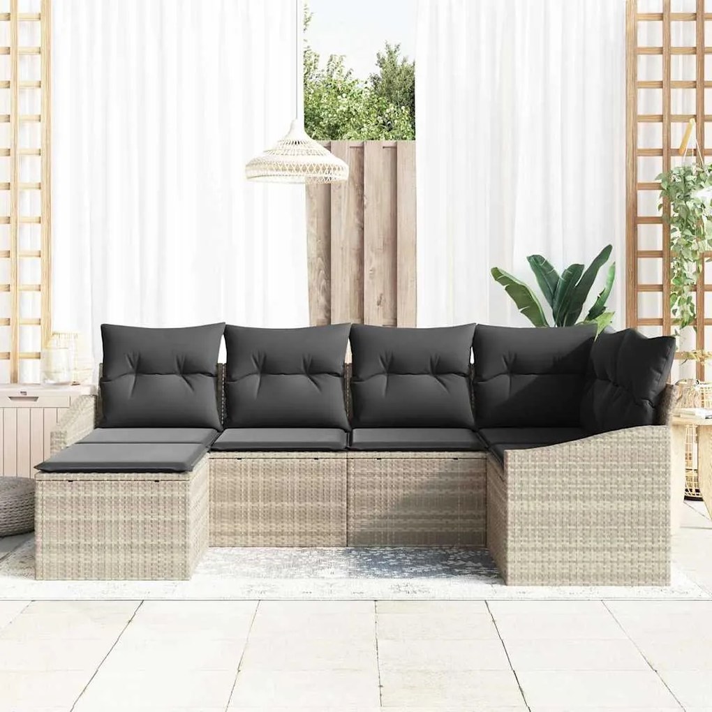 vidaXL Σετ Καναπέ Κήπου 6 pcs Ανοιχτό γκρι Πολυ ράταν