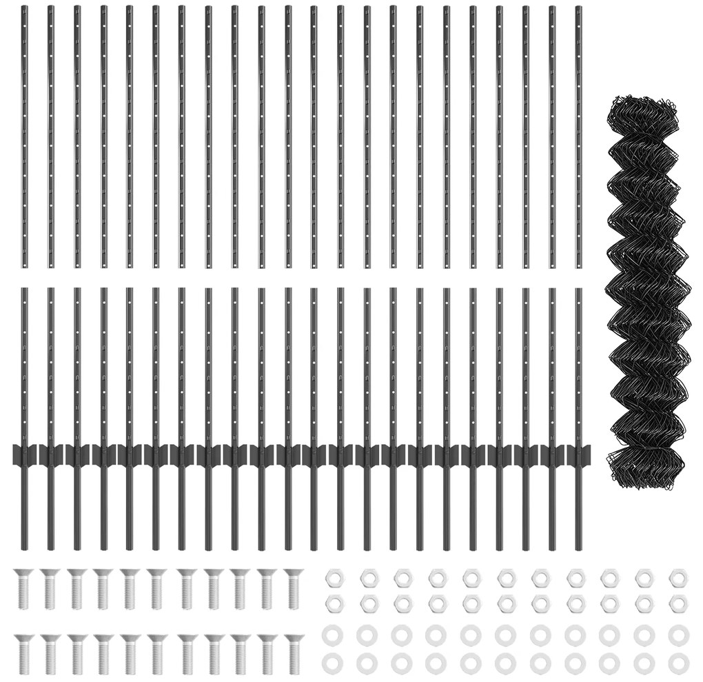 vidaXL Φράχτης αλυσίδας  με 44 U Posts Γκρι 1.2x25 μ Ατσάλι