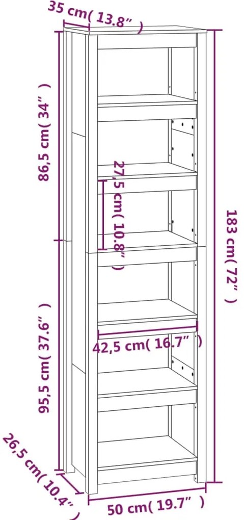 Βιβλιοθήκη Μελί 50x35x183 εκ. από Μασίφ Ξύλο Πεύκου - Καφέ