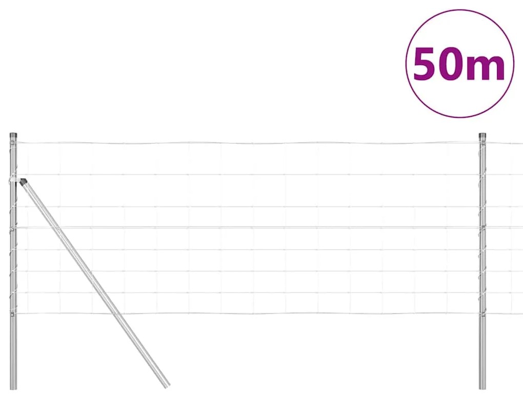 vidaXL Περίφραξη αγρού Ασημί 50 x 0.8 m Γαλβανισμένος χάλυβας