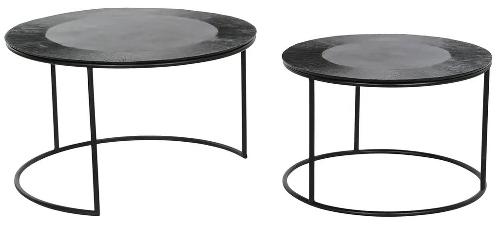Σετ με 2 τραπέζια DKD Home Decor Μαύρο Μέταλλο Αλουμίνιο 76 x 76 x 44 cm
