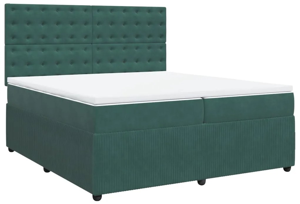 vidaXL Κρεβάτι Boxspring με Στρώμα Σκούρο Πράσινο 200x200εκ. Βελούδινο