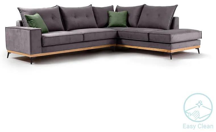 Γωνιακός καναπές αριστερή γωνία Luxury II pakoworld ύφασμα ανθρακί-κυπαρισσί 290x235x95εκ - Ύφασμα - 168-000011