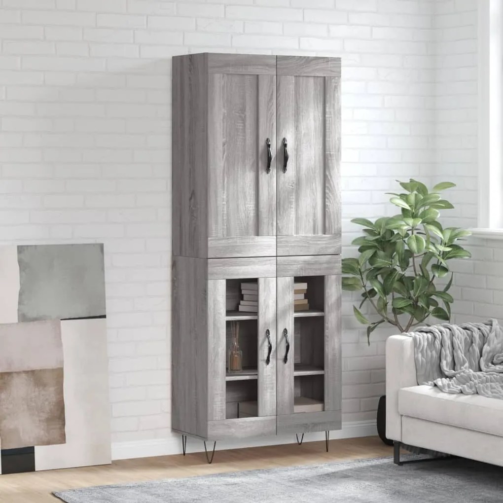 vidaXL Ντουλάπι Γκρι Sonoma 69,5 x 34 x 180 εκ. Επεξεργασμένο Ξύλο