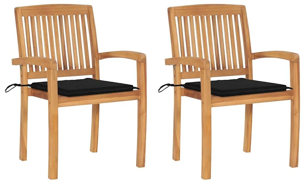 vidaXL Καρέκλες Κήπου 2 τεμ. από Μασίφ Ξύλο Teak με Μαύρα Μαξιλάρια