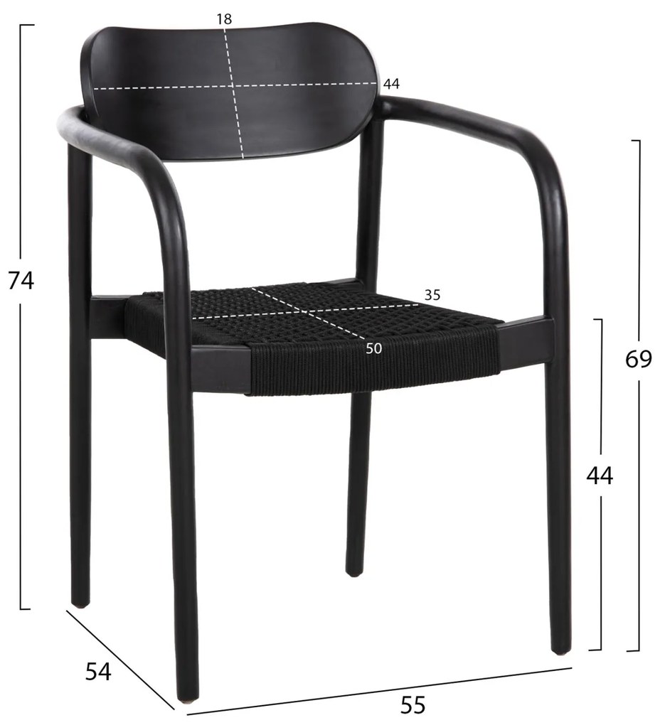 Πολυθρόνα OSLO Μαύρο Ξύλο Teak και Μαύρο Σχοινί 55x54x80Yεκ. 55x54x80 εκ.