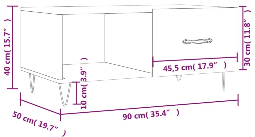 Τραπεζάκι Σαλονιού Καφέ Δρυς 90x50x40 εκ. Επεξεργασμένο Ξύλο - Καφέ