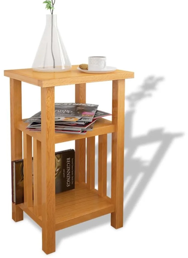 Τραπέζι Βοηθητικό με Ράφι 27 x 35 x 55 εκ. Μασίφ Ξύλο Δρυός - Καφέ