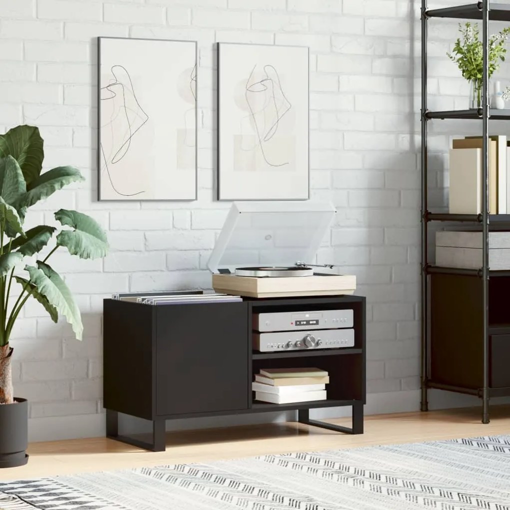 Δισκοθήκη Μαύρη 85 x 38 x 48 εκ. από Επεξεργασμένο Ξύλο