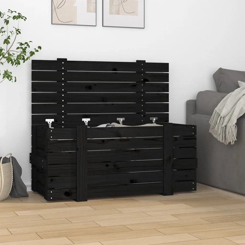 vidaXL Κουτί Αποθήκευσης Μαύρα 91x40,5x42 εκ. Μασίφ Ξύλο Πεύκου