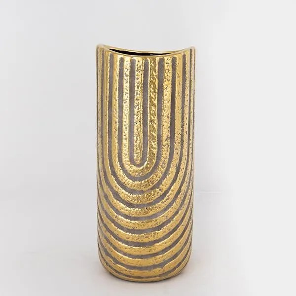 ΒΑΖΟ ΚΕΡΑΜΙΚΟ ΓΚΡΙ - ΧΡΥΣΟ 13.5x13.5x28cm