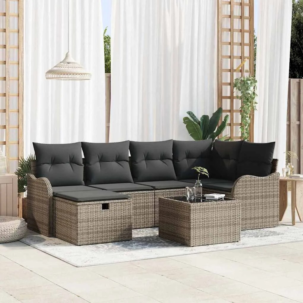 vidaXL Σετ Καναπέ Κήπου 7 pcs Γκρι 232.5 x 122.5 x 85 εκ Πολυ ράταν