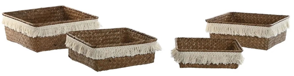 Σετ Καλαθιών Home ESPRIT Φυσική ίνα Boho Φθαρμένο 26 x 26 x 10 cm