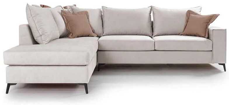 Γωνιακός καναπές δεξιά γωνία Romantic pakoworld ύφασμα cream-mocha 290x235x95εκ