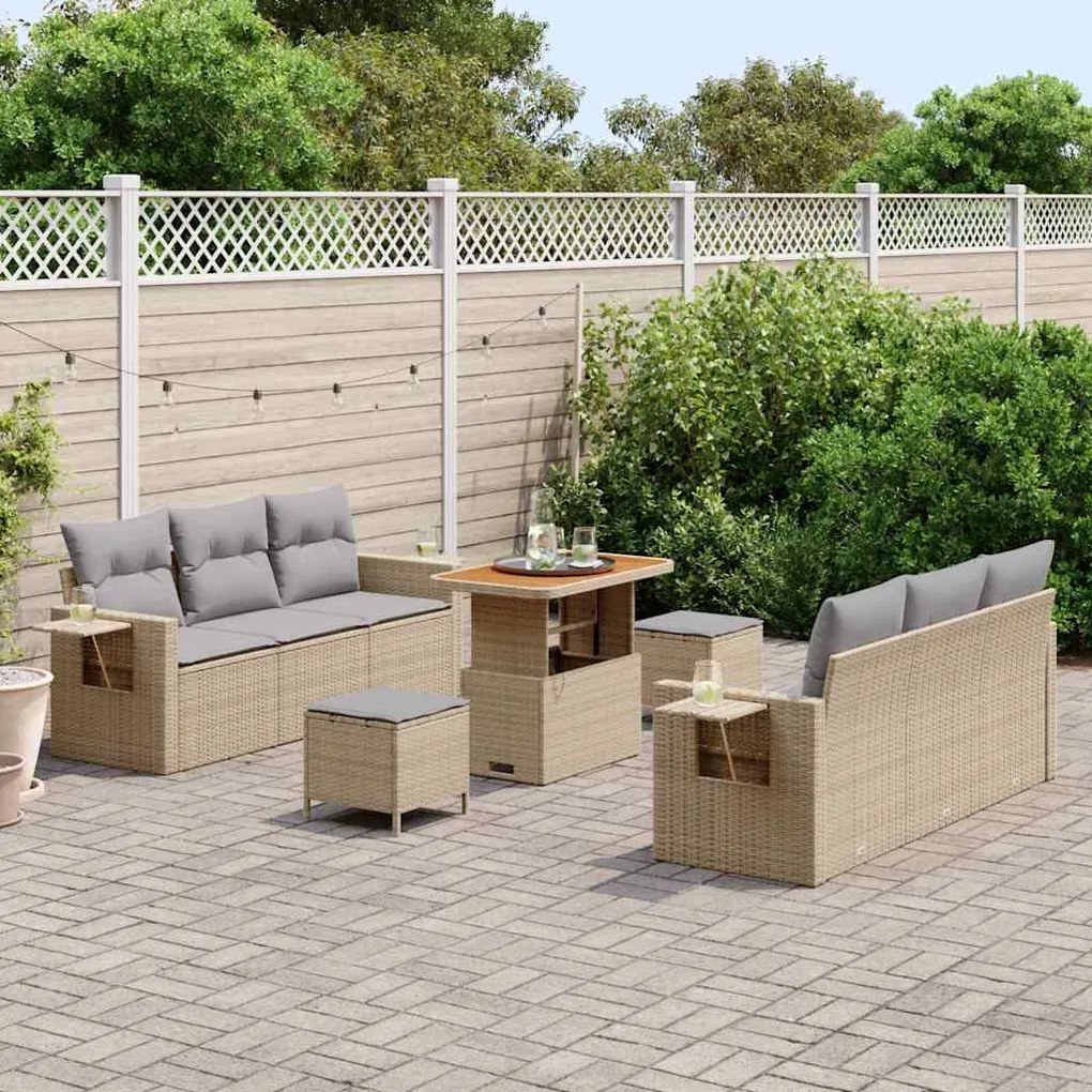 vidaXL Σετ Καναπέ Κήπου 9 pcs μπεζ και ανοιχτό γκρι 90 x 55 x 71 cm