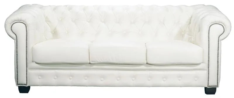 CHESTERFIELD Birmingham Καναπές 3Θέσιος Σαλονιού Καθιστικού, Δέρμα Άσπρο
