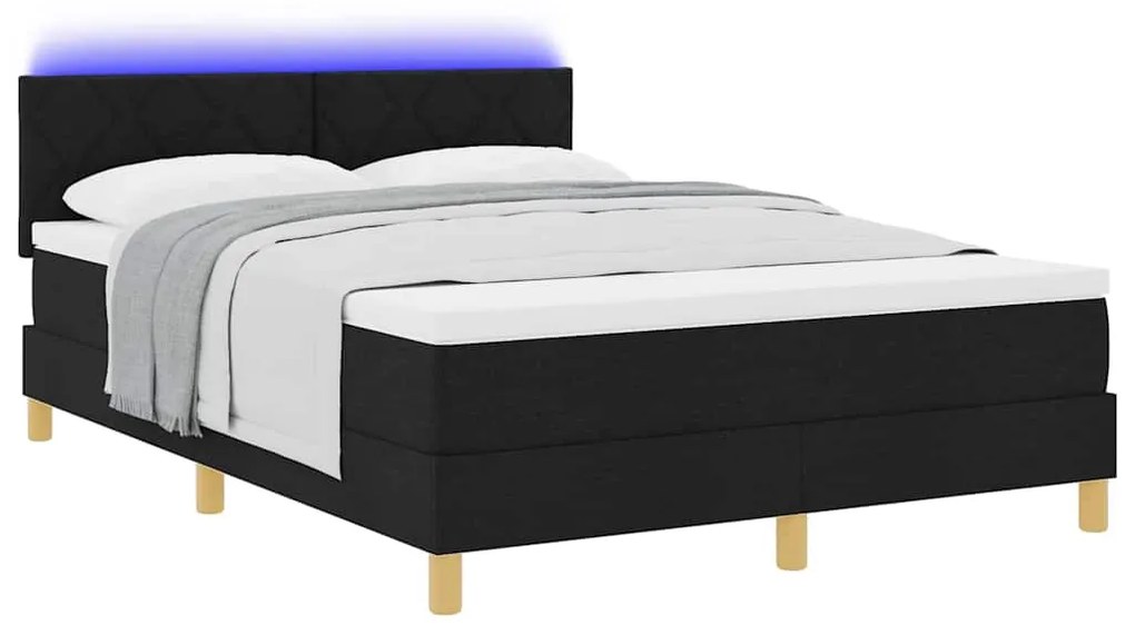 vidaXL LED Κρεβάτι με βάθρο με στρώμα Μαύρο 140 x 200 cm ύφασμα