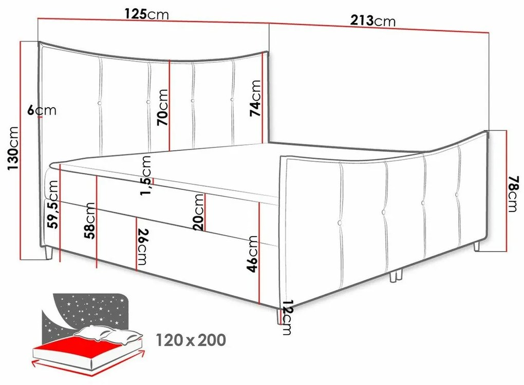 Κρεβάτι continental Baltimore 177, Continental, Μονόκλινο, Γκρι, 120x200, Ταπισερί, Τάβλες για Κρεβάτι, 120x213x130cm, 98 kg, Στρώμα: Ναι | Epipla1.gr