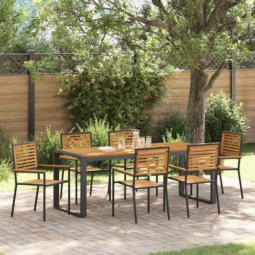 vidaXL Σέτ φαγητού για κήπο 7 pcs Μαύρο 200 x 80 x 75 cm