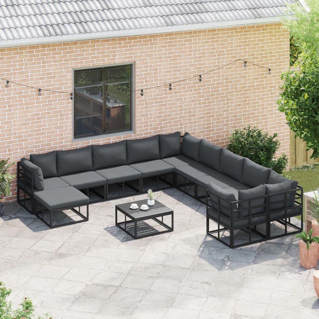 vidaXL Σετ Καναπέ Κήπου 11 pcs Μαύρο 71.5 x 71.5 x 71 εκ. Αλουμίνιο