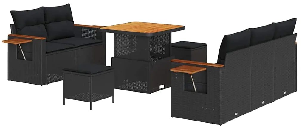 vidaXL Σετ Καναπέ Κήπου με μαξιλάρι 8 pcs Μαύρο 80 x 80 x 71 cm