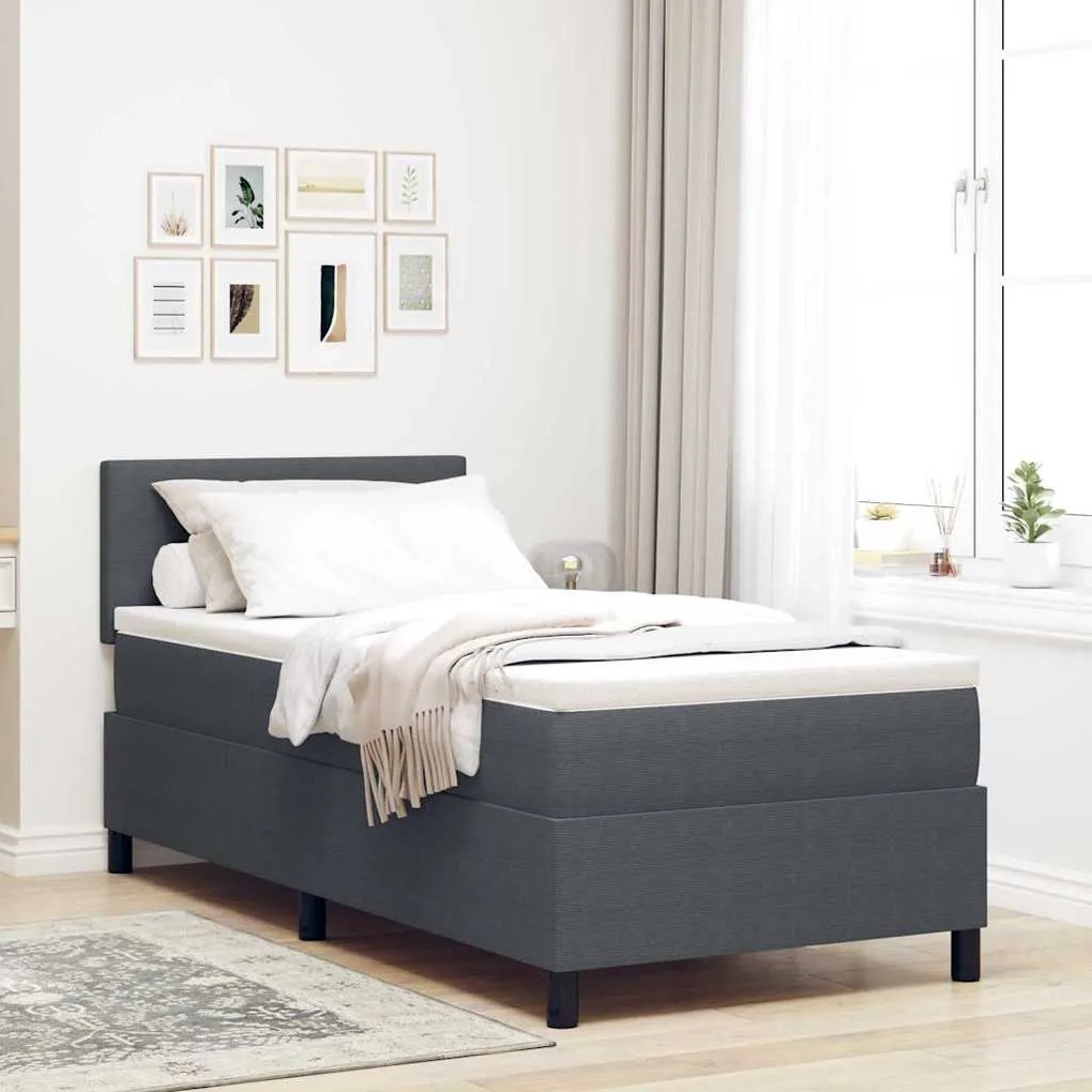 vidaXL Κρεβάτι με Βάση και Στρώμα Σκούρο Γκρι 90x200 εκ. Ύφασμα βελούδου