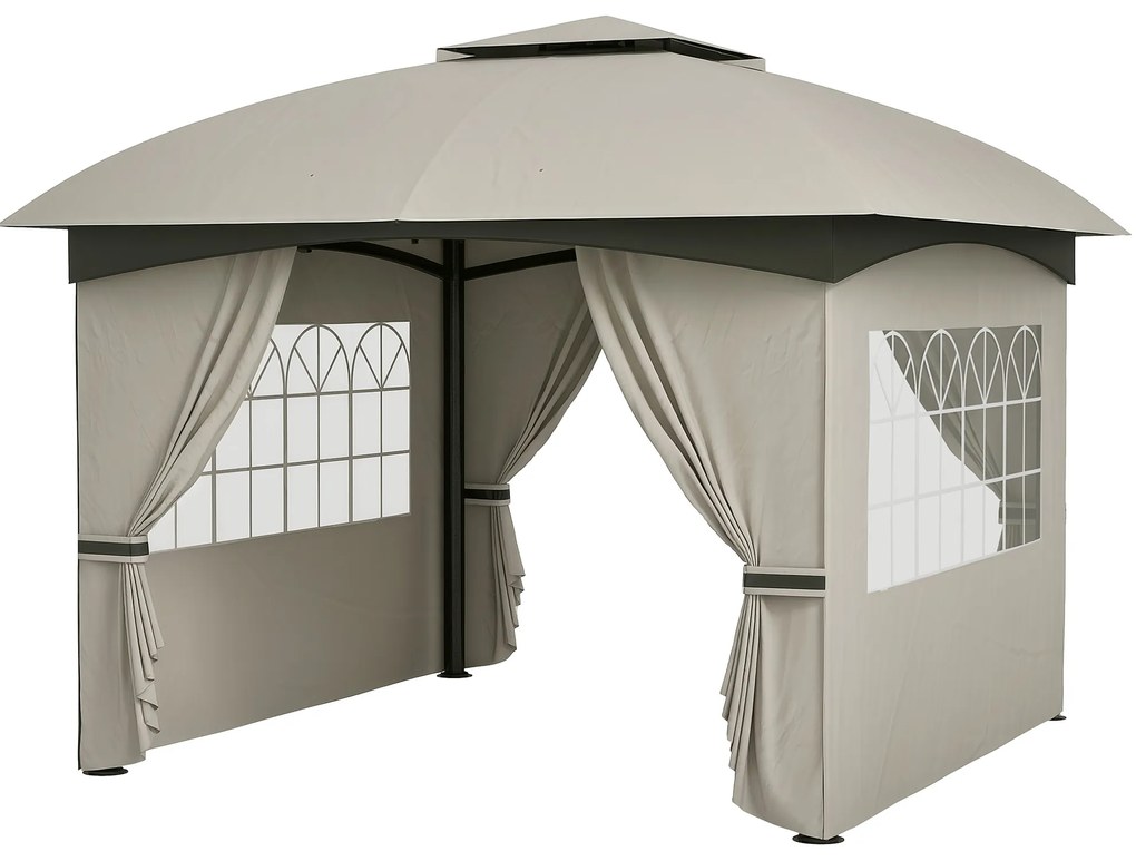 Outsunny Κήπου 3,4 x 3,4 m, τέντα πάρτι με αεριζόμενη οροφή, παράθυρα με τόξα, ατσάλινο πλαίσιο, ανοιχτό γκρι