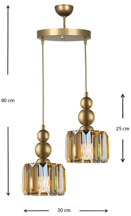 Φωτιστικό οροφής Alaba Megapap E27 μεταλλικό - γυάλινο δίφωτο χρώμα χρυσό 30x30x80εκ. - GP030-0084,1