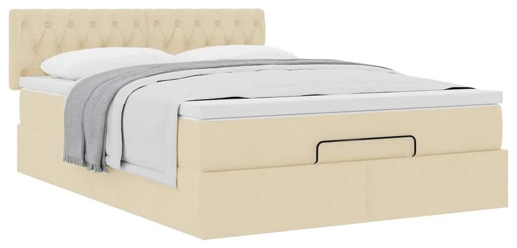 vidaXL Οθωμανικό κρεβάτι με στρώμα Cream 140x190cm ύφασμα