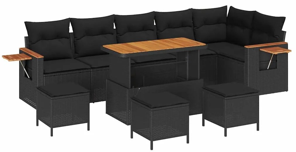 vidaXL Σετ Καναπέ Κήπου με μαξιλάρι 10 pcs Μαύρο 110 x 55 x 71 εκ