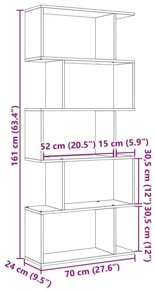 Βιβλιοθήκη/Διαχωριστικό Χώρου 5 Επ. Μαύρο 70x24x161εκ. Επ. Ξύλο - Μαύρο