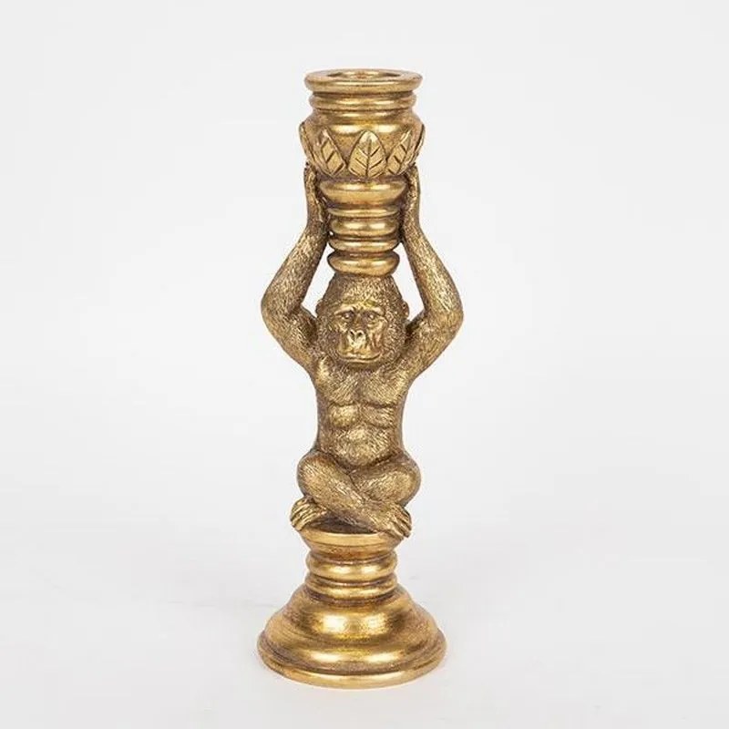 Κηροπήγιο Πίθηκος 752-26045 8x8x26cm Antique Gold Estheti Home Polyresin