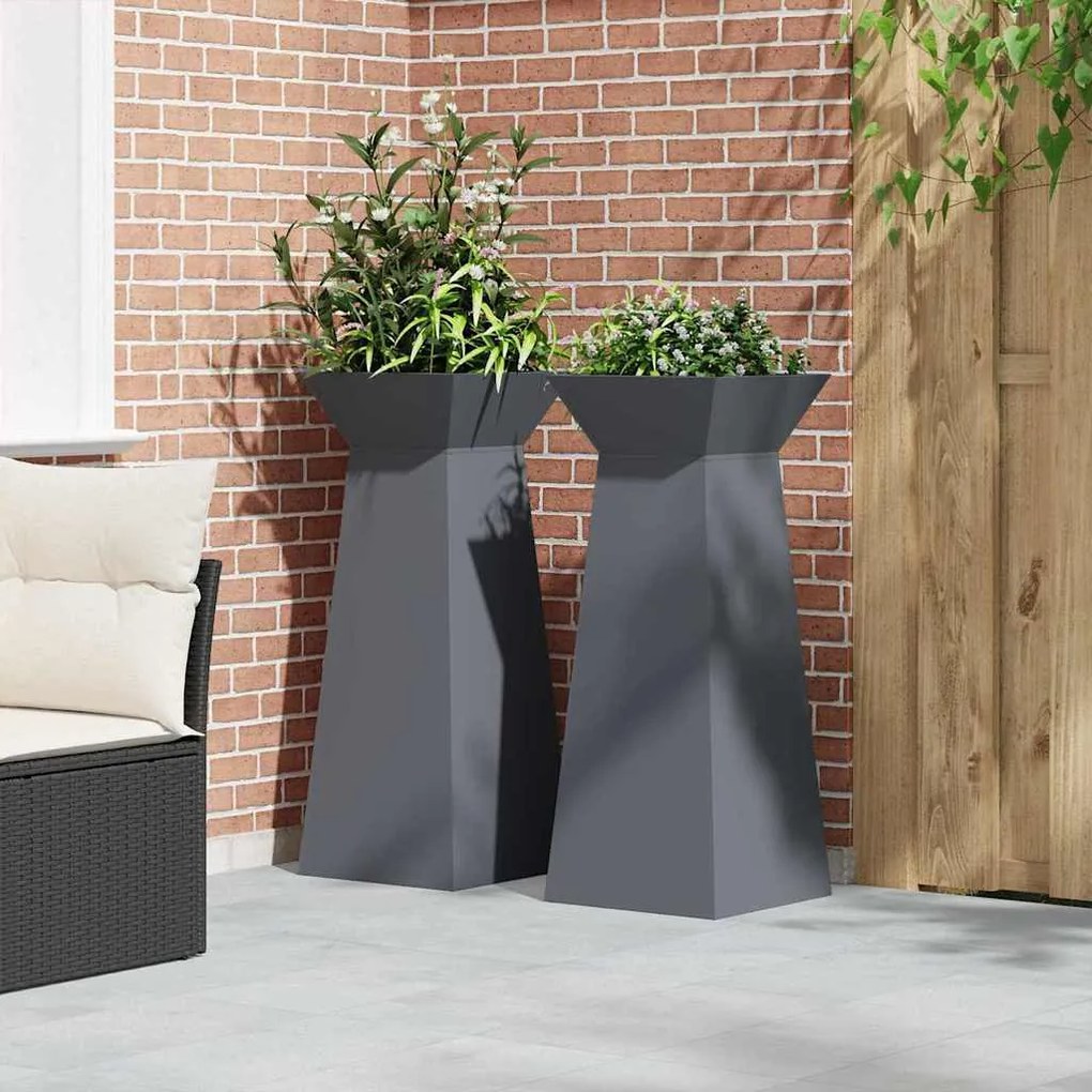 vidaXL Γλάστρα Πυλώνας 2 pcs Ανθρακί 40 x 40 x 100 cm Ατσάλι