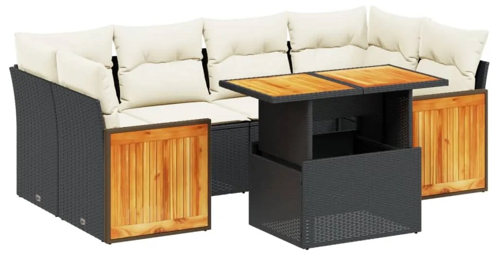 vidaXL Καναπές Σετ 7 Τεμαχίων Μαύρο Συνθετικό Ρατάν με Μαξιλάρια