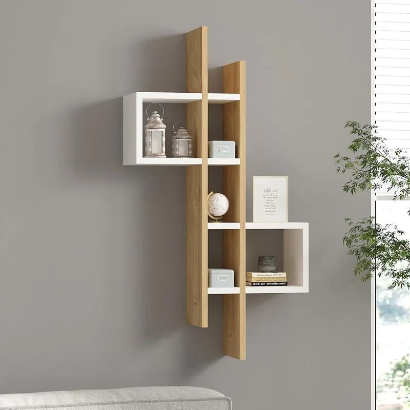 Ραφιέρα τοίχου Garel oak - λευκό 53,8x19,6x108 εκ. 53.8x19.6x108 εκ.