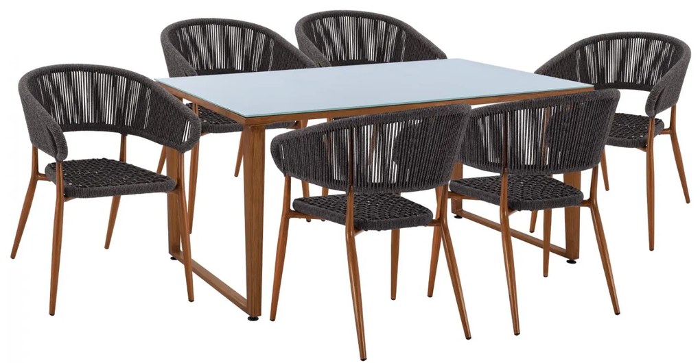 Σετ Κήπου Τραπεζαρία HM11446 7 τεμ Αλουμινίου Καφέ με Τραπέζι 160x90x78.5 εκ. &amp; 6 Καρέκλες