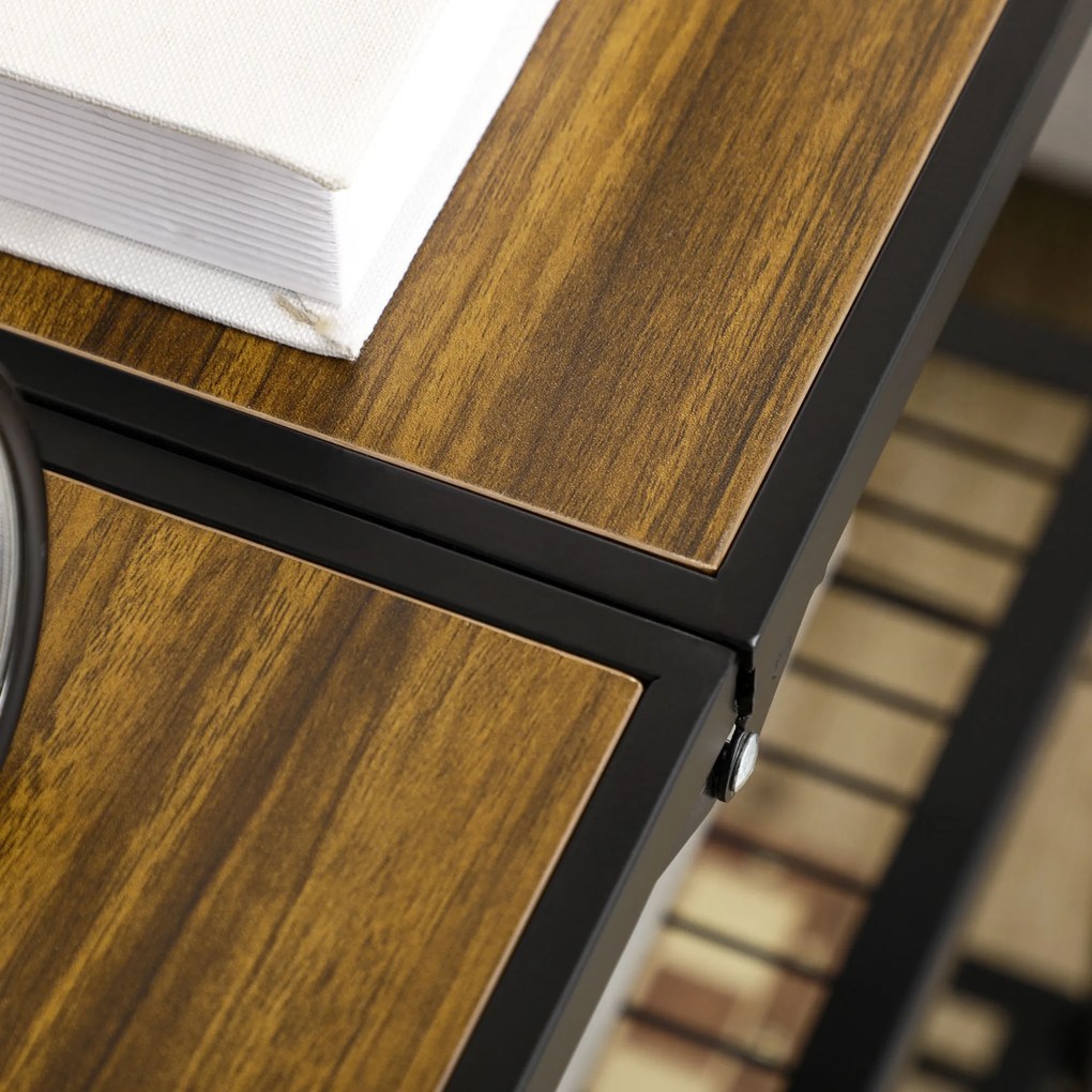 HOMCOM Τρόλεϊ Κουζίνας σε Βιομηχανικό Σχέδιο, με 3 ράφια, Πολυλειτουργικό Τρόλεϊ, Τρόλεϊ Σερβιρίσματος, 4 Ρόδες, Αναδιπλούμενο, Καφέ + Μαύρο