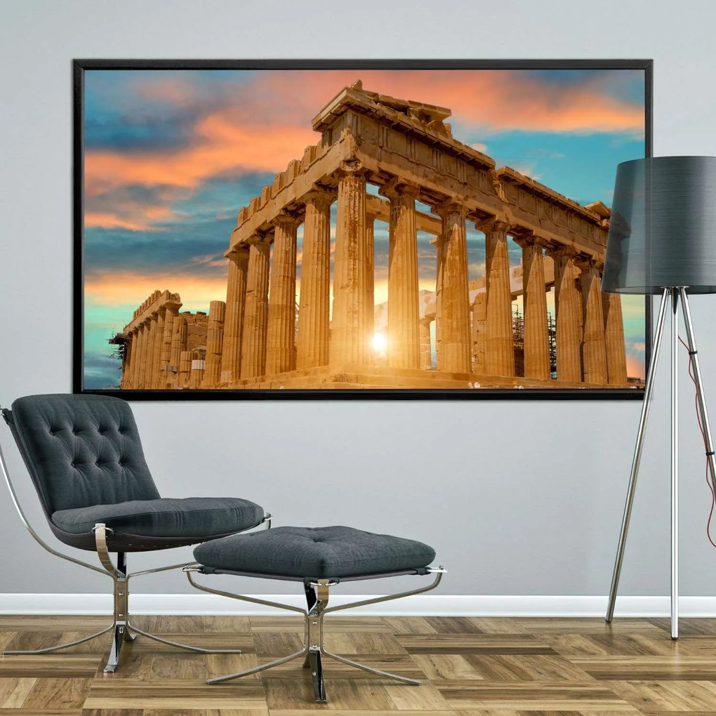 Πίνακας σε Plexiglass με Θέμα &#8220;Ακρόπολη&#8221; σε μαύρη ξύλινη Κορνίζα - 80cmx50cm