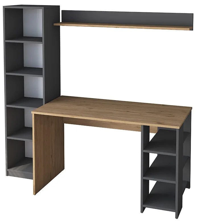 Γραφείο με βιβλιοθήκη Goldie ανθρακί-φυσικό 160x45x161.8εκ Model: 182-000048